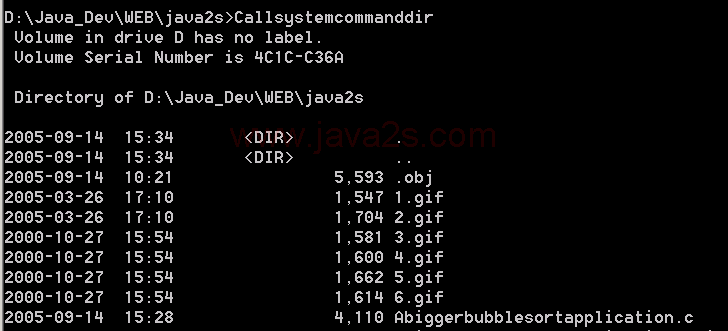 Call system command: dir