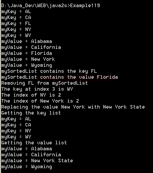 illustrates the use of the SortedList methods