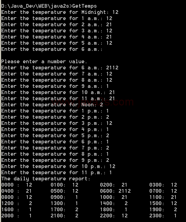 Stores a sequence of temperatures in an array