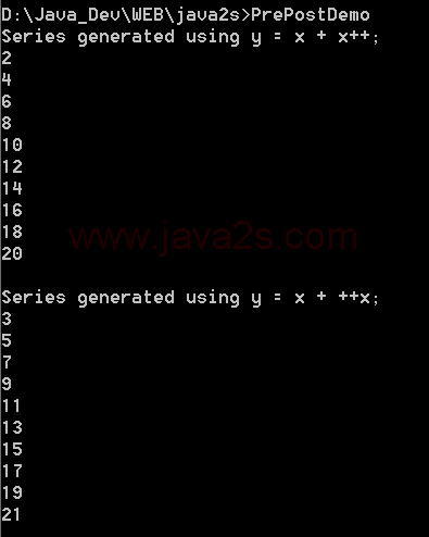 Demonstrate the difference between prefix     postfix forms of ++