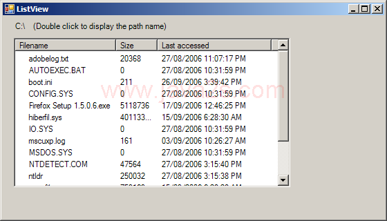 Use ListView to display file name and double click the name to execute that file