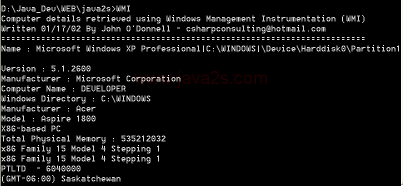 Computer details retrieved using Windows Management Instrumentation (WMI)