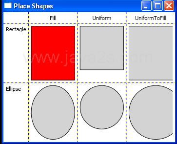Place and size rectangles and ellipses in Grid cells
