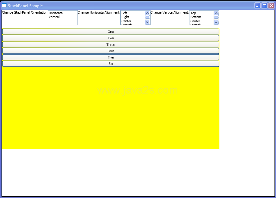 Use StackPanel to arrange child objects in a single line that you can align horizontally or vertically.