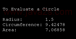 Circumference and area of a circle with radius 2.5