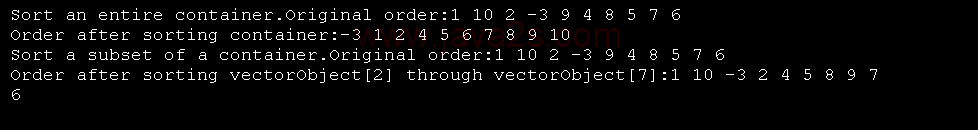 Demonstrating sort() in vector