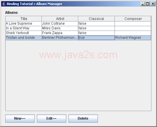 Builds a user interface for managing Albums using a table to display