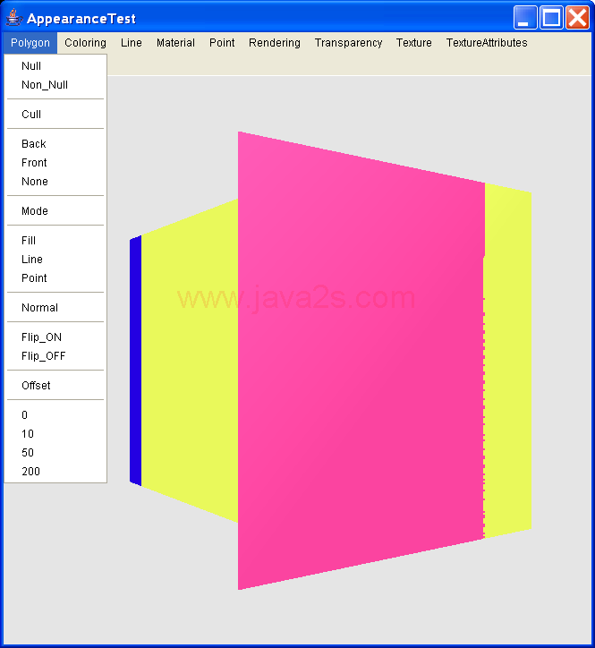 Allows the various Java 3D Appearance components to