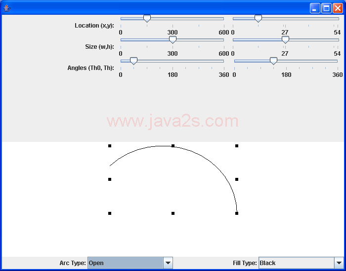 Arc demonstration: scale, move, rotate, sheer