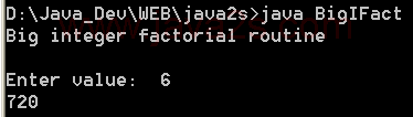 Demonstration of high-precision integer arithmetic with the BigInteger class