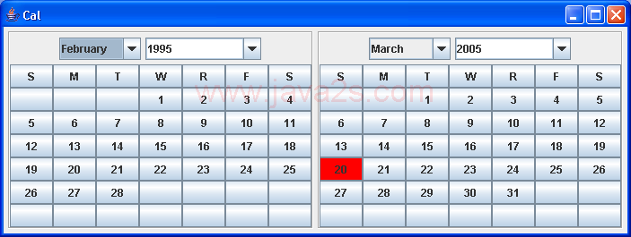 JPanel中显示一个月的日历组件
