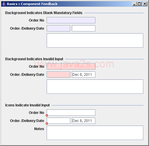 Different styles how to indicate that a component  contains invalid data