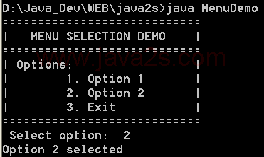 Java program to demonstrate menu selection