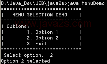 Java程序将显示菜单选择