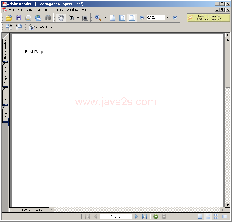Creating a New Page for PDF document