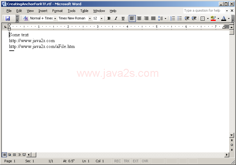 Creating Anchor For RTF