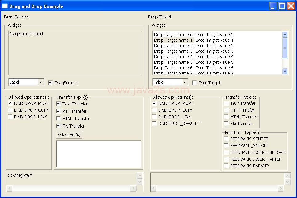 SWT DND (Drag and Drop) comprehensive Example 