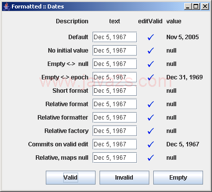 Different configurations of JFormattedTextField: Date