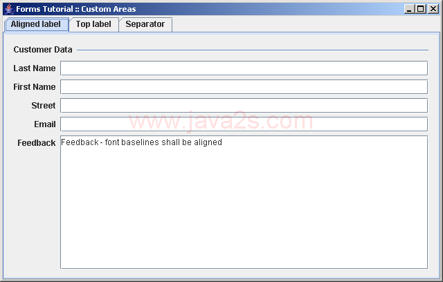 Compares approaches how to append a custom area at the end of  a panel built with the DefaultFormBuilder