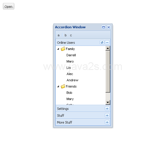 Adding accordion panel to a window (Ext GWT)