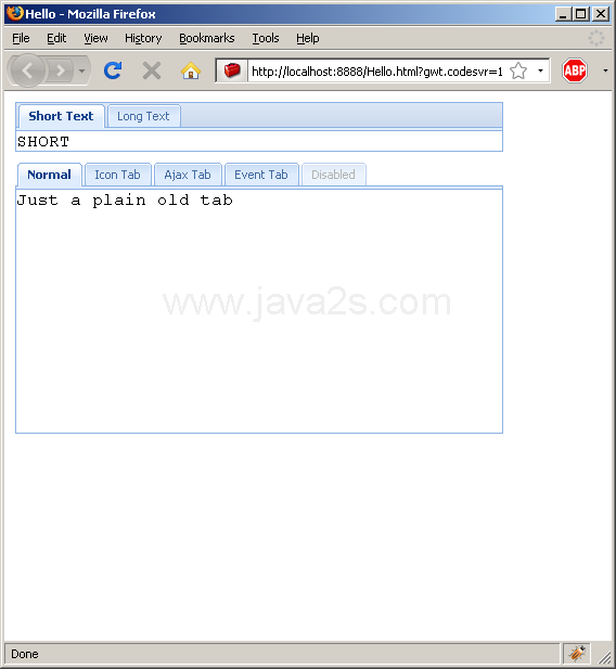 Adding text to tab panel (Ext GWT)