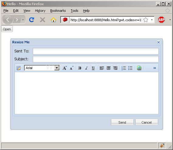 Popup a window from a button action listener (Ext GWT)