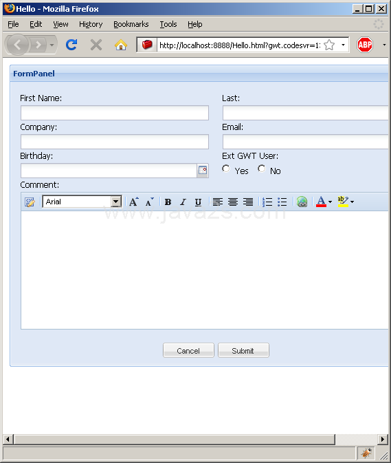 Using Rich Text Editor (HtmlEditor) to a form (Ext GWT)