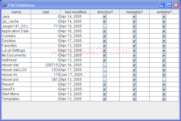 File data Table: file name, size, type 