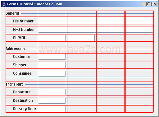Build a panel with a leading  indent column using the DefaultFormBuilder