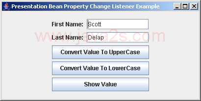 JGoodies Binding: Presentation Bean Property Change Listener Example