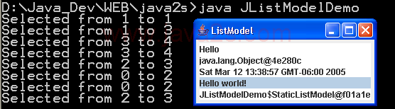 Demonstrate Swing JList ListModel