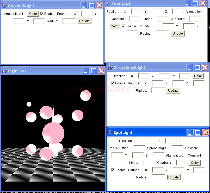 AmbientLight, DirectionalLight, PointLight and SpotLight