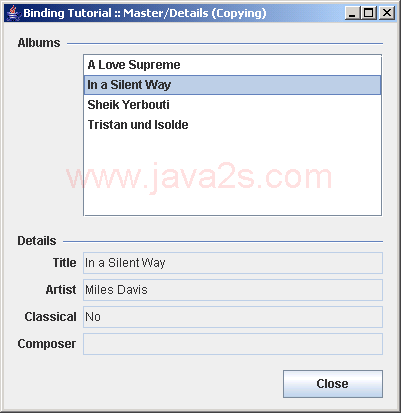 Demonstrates how to connect a master list with a copying details view