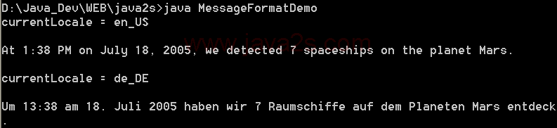 Java I18N: Format : Message Format Demo