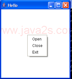 Provide a pop-up menu using a Frame