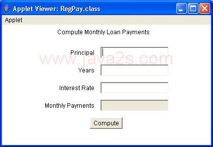 A simple loan calculator applet