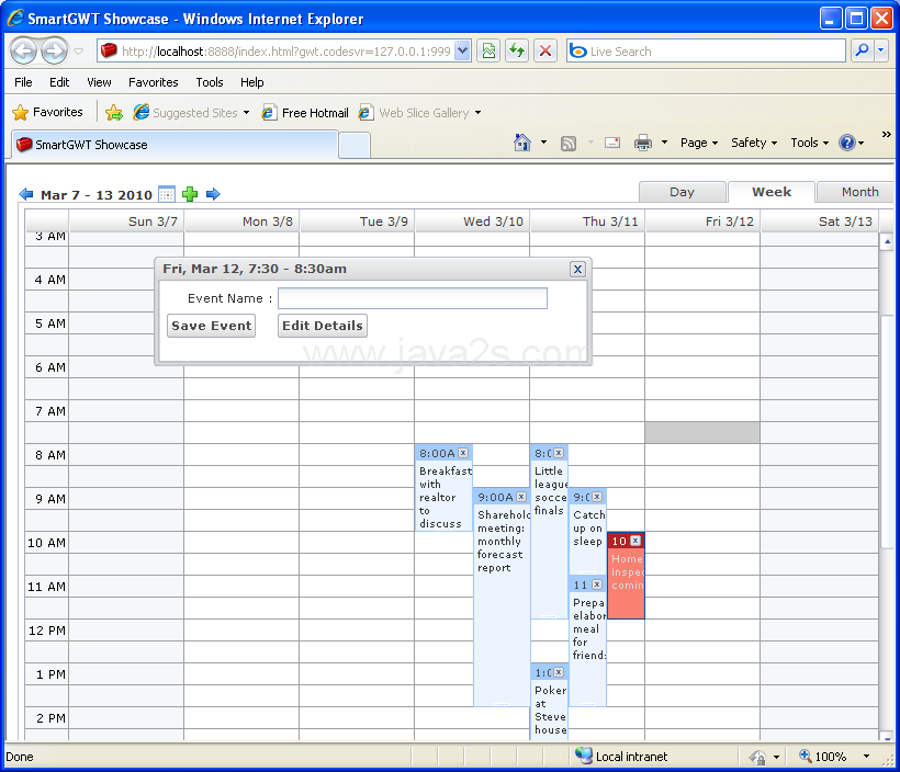 Auto Arrange Events Calendar Sample (Smart GWT)