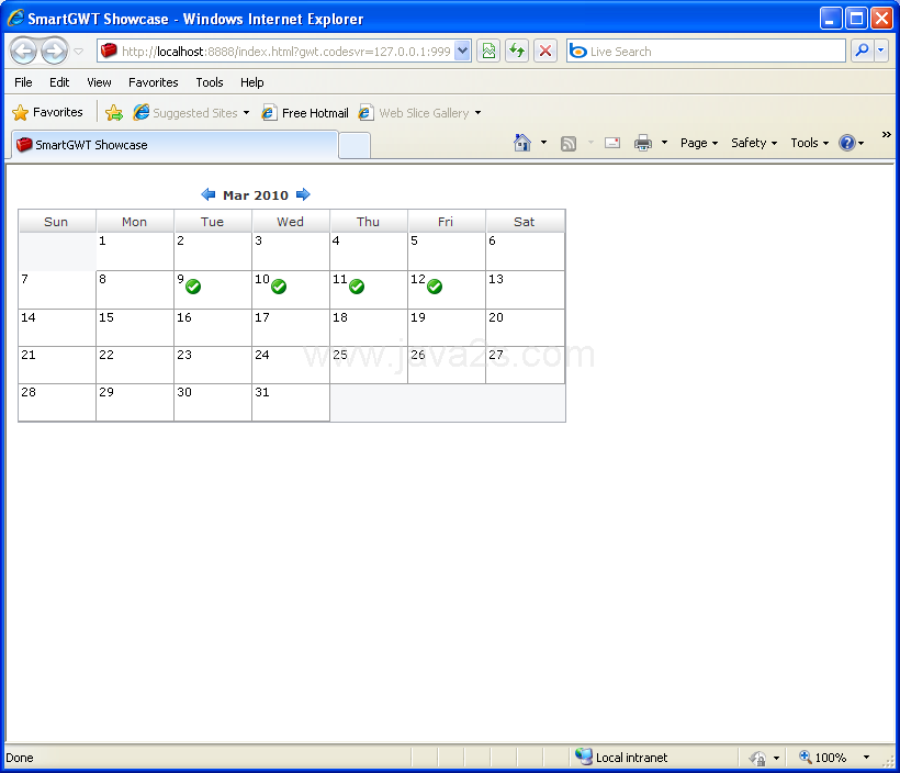 Compact Calendar Sample (Smart GWT)