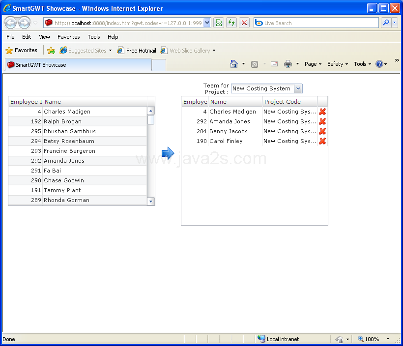 Grid Data Bound Drag and Drop Sample (Smart GWT)