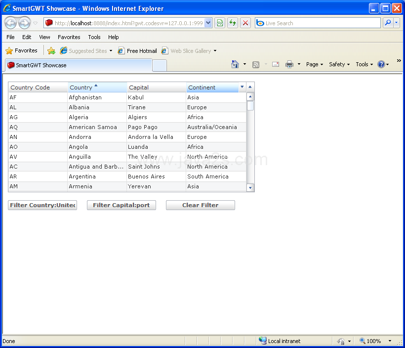 Grid Data Bound: Filter (Smart GWT)