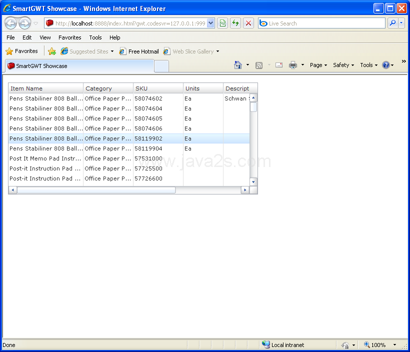 Grid Dynamic Freeze Sample (Smart GWT)