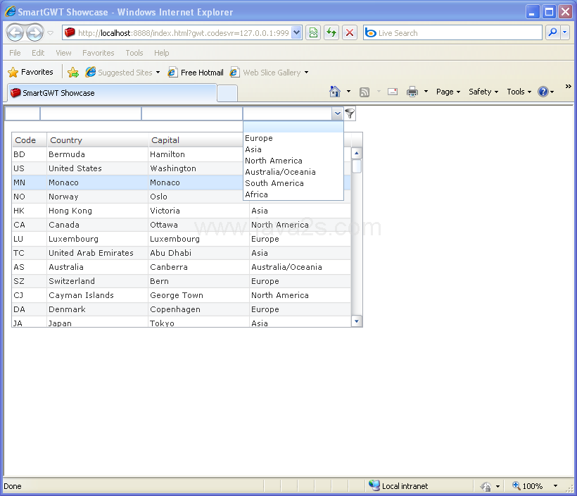 Grid Filter Sample (Smart GWT)