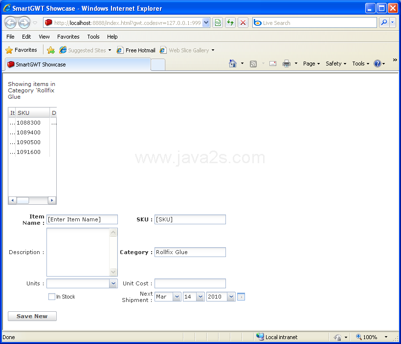 Grid Form Add Sample (Smart GWT)