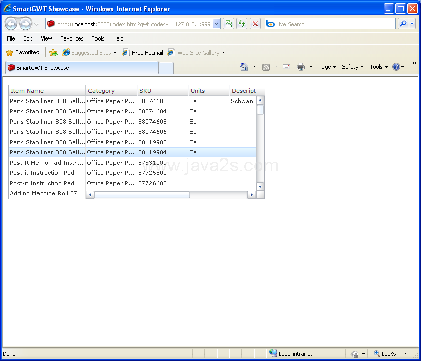 Grid Simple Freeze Sample (Smart GWT)