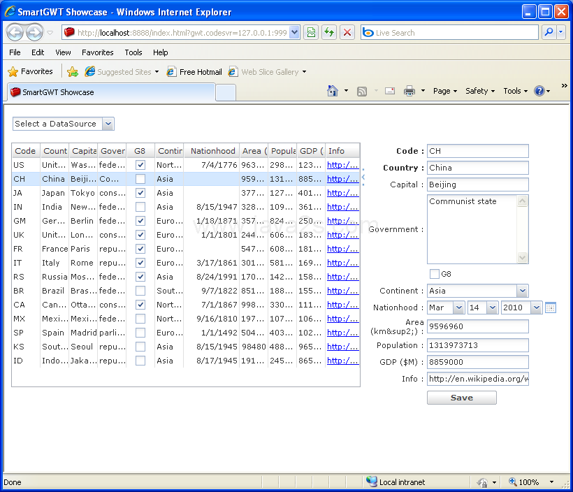 Link the table and form fields (Smart GWT)