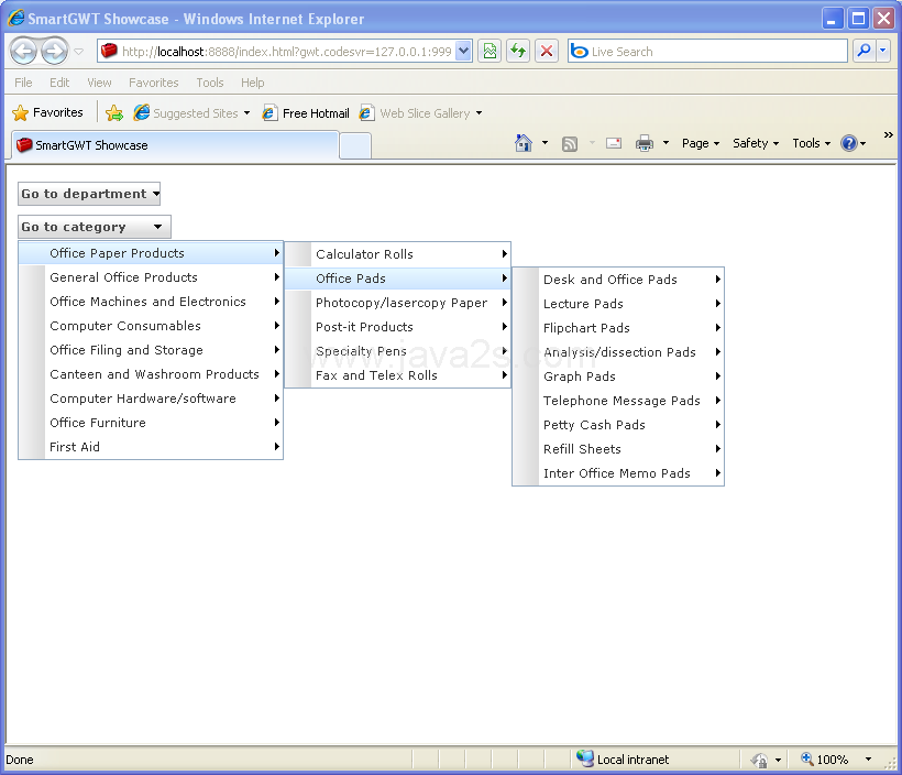 Menu Tree Binding Sample (Smart GWT)