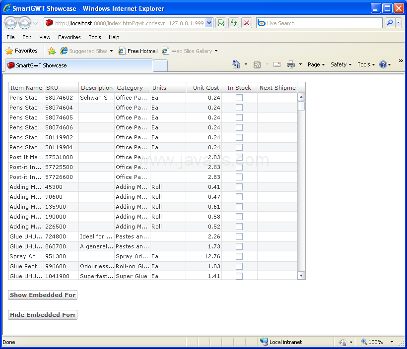 Nested Form in a Grid Sample (Smart GWT)