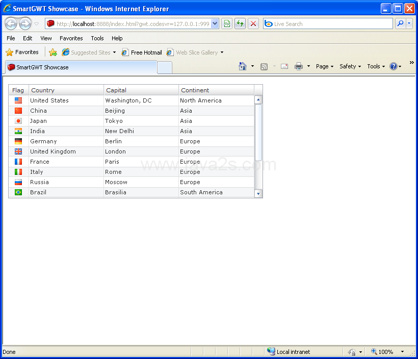 Predefined table column dropdown menu (Smart GWT)
