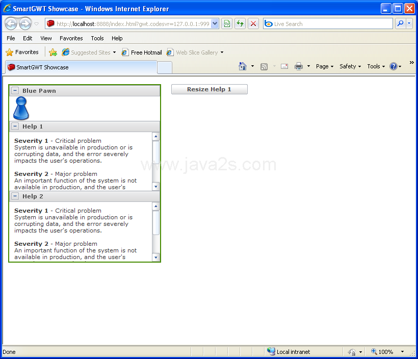 Sections Resize Sample for accordion panel (Smart GWT)