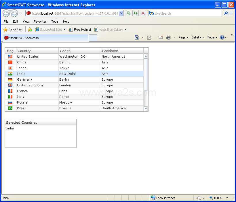 Table with Multiple Selection Sample (Smart GWT)